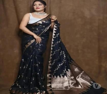 Clothes & Accessories - Photos for Black Muga Katan Cotton Saree