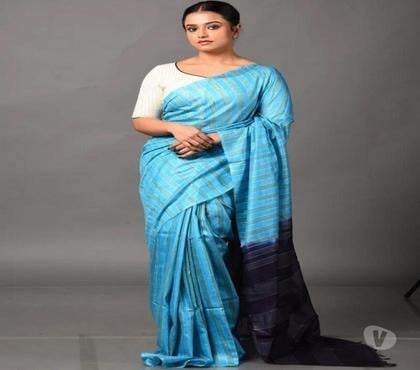 Clothes & Accessories - Photos for Blue Striped Design Banshwara Silk Saree