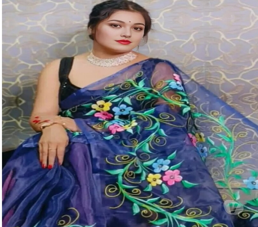 Buy & Sell Clothes Kolkata - Photos for Handprinted Dark Blue Organza Saree