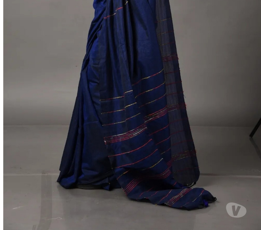 Buy & Sell Clothes Kolkata - Photos for Dark-Blue Handmade Cotton Saree