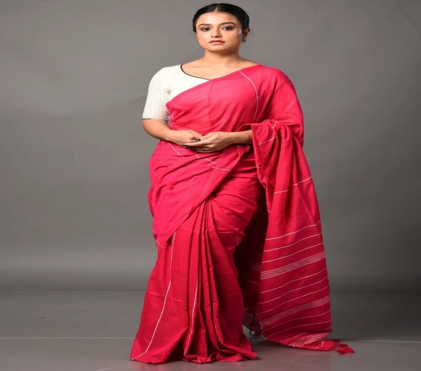 Clothes manufacturers - Photos for Stylish Dark-Pink Khesh Cotton Saree