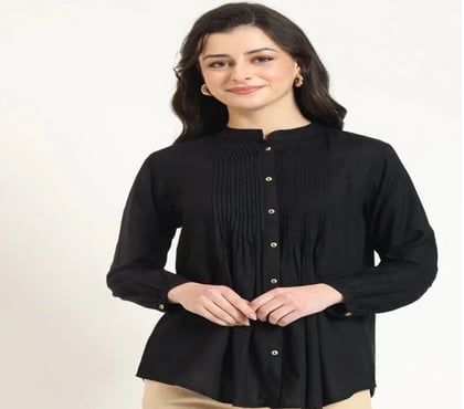 Clothes manufacturers - Photos for Black Solid Pleated Jaipuri Short Kurta