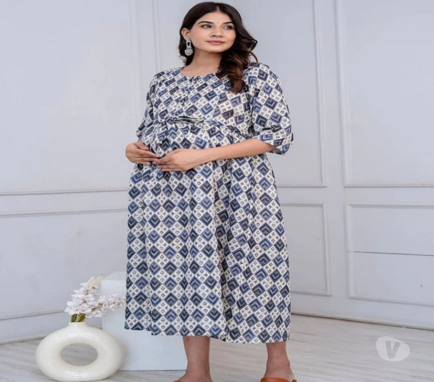 Buy & Sell Clothes Kolkata - Photos for Blue Ethnic Printed Maternity Jaipuri Dress