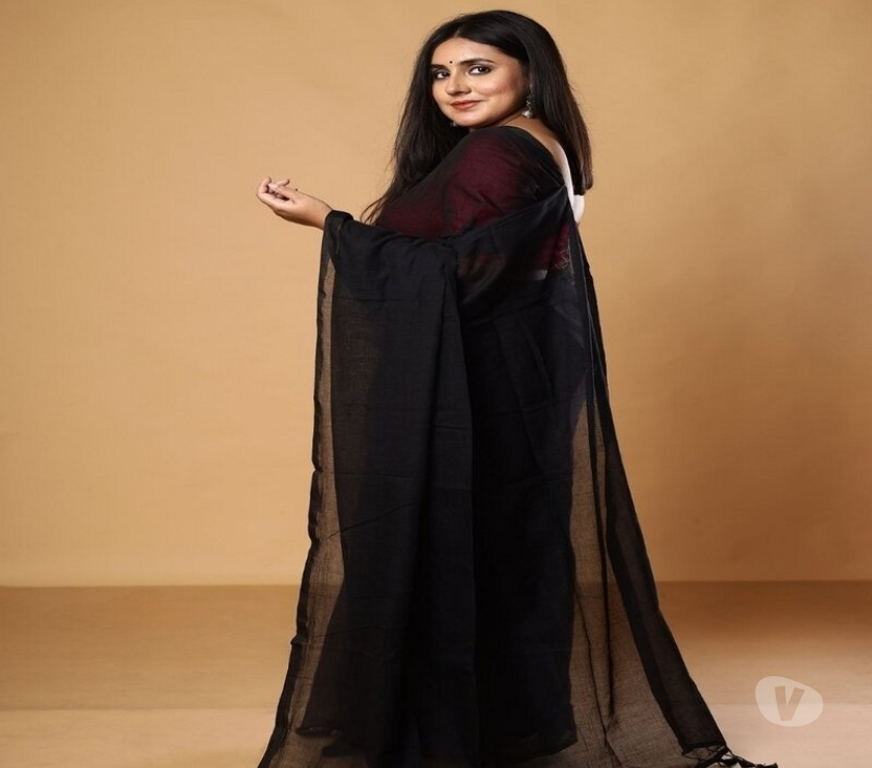 Buy & Sell Clothes Kolkata - Photos for Exclusive Black Mulmul Cotton Saree