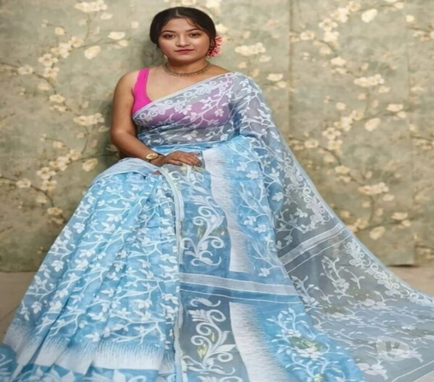 Buy & Sell Clothes Kolkata - Photos for Sky-Blue Soft Jamdani Saree