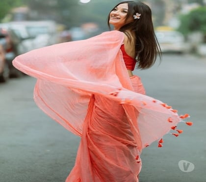 Clothes manufacturers - Photos for Light Pink Solid Malmal Cotton Saree for Durga Puja Saptami