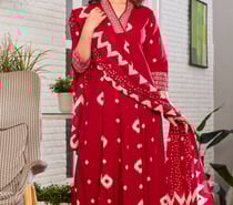 Crimson Elegance Hand Block Floral Print A-Line Kurta