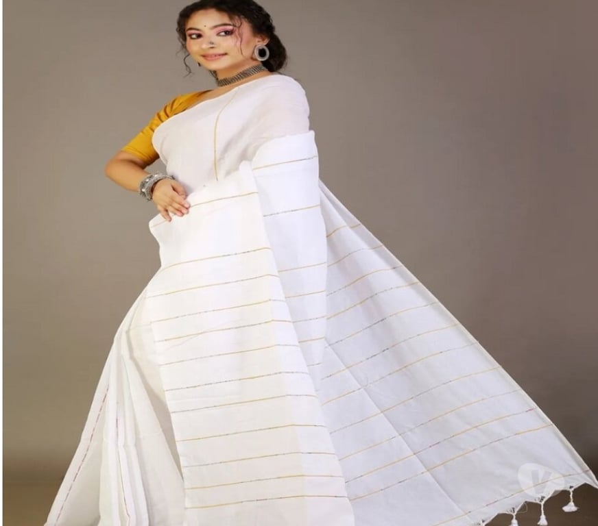 Buy & Sell Clothes Kolkata - Photos for Elegant White Cotton Khesh Saree
