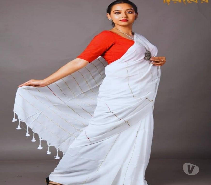 Buy & Sell Clothes Kolkata - Photos for Elegant White Pure Cotton Saree