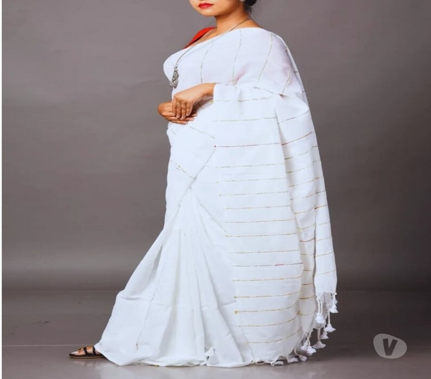 Buy & Sell Clothes Kolkata - Photos for Elegant White Pure Cotton Saree