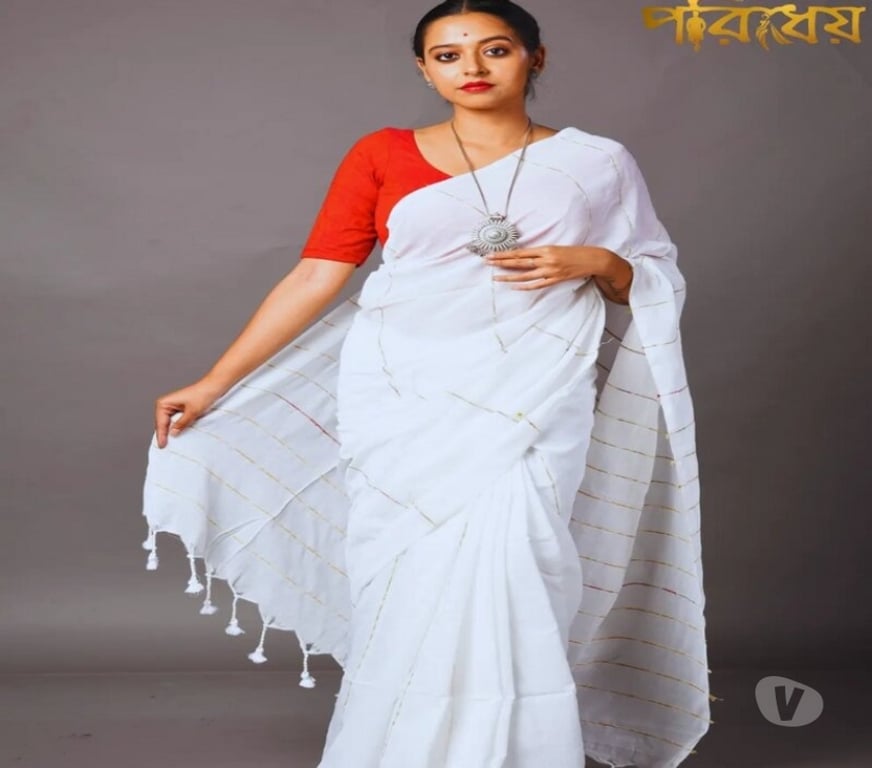 Buy & Sell Clothes Kolkata - Photos for Elegant White Pure Cotton Saree