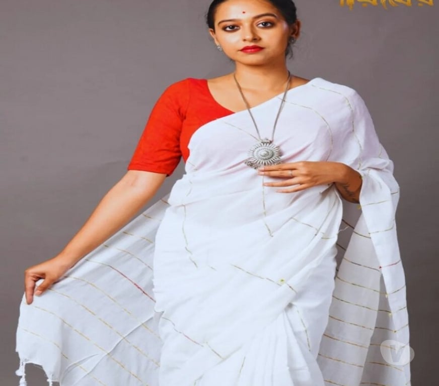 Buy & Sell Clothes Kolkata - Photos for Elegant White Pure Cotton Saree