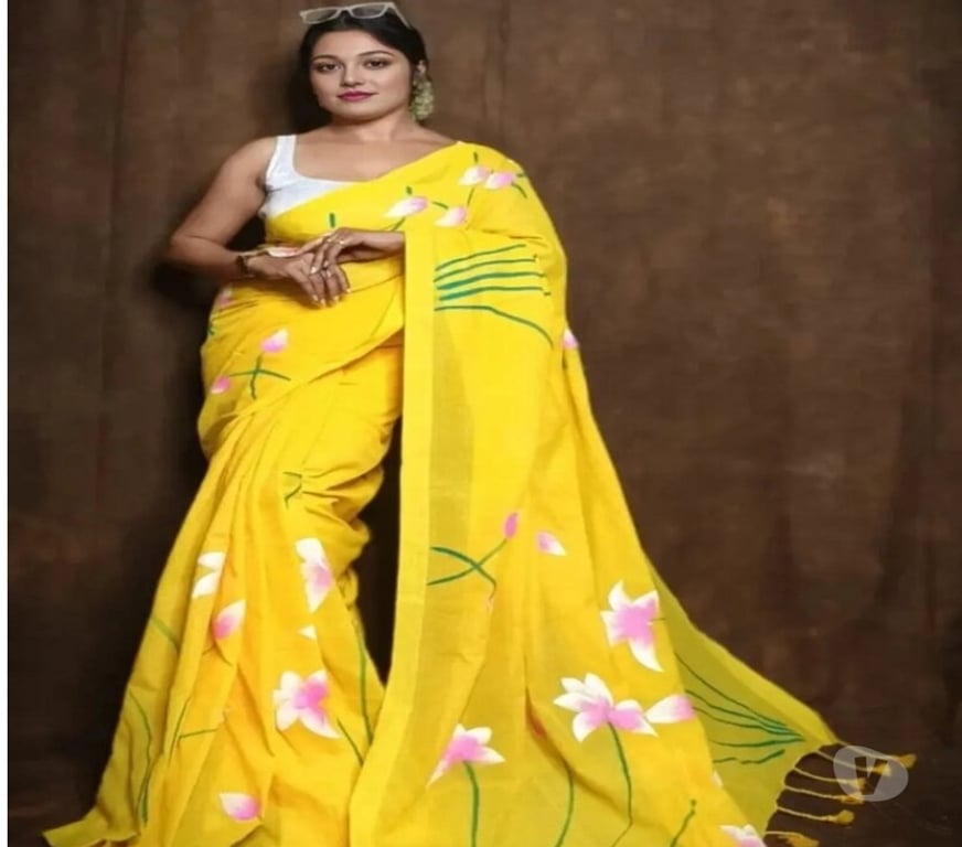 Buy & Sell Clothes Kolkata - Photos for Elegant Yellow Handloom Cotton Saree