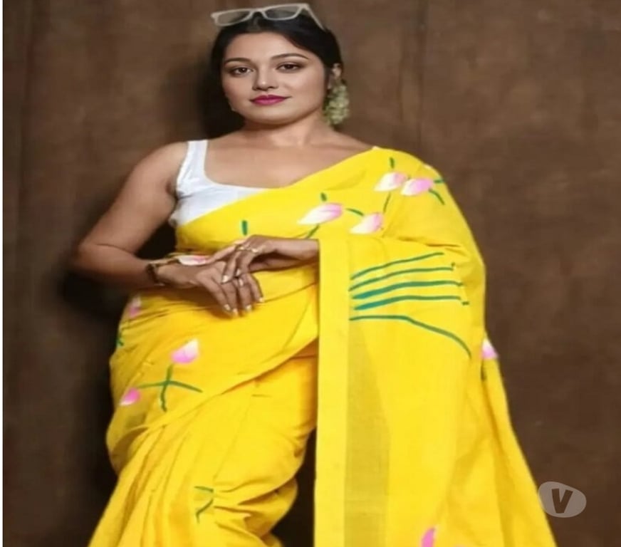 Buy & Sell Clothes Kolkata - Photos for Elegant Yellow Handloom Cotton Saree
