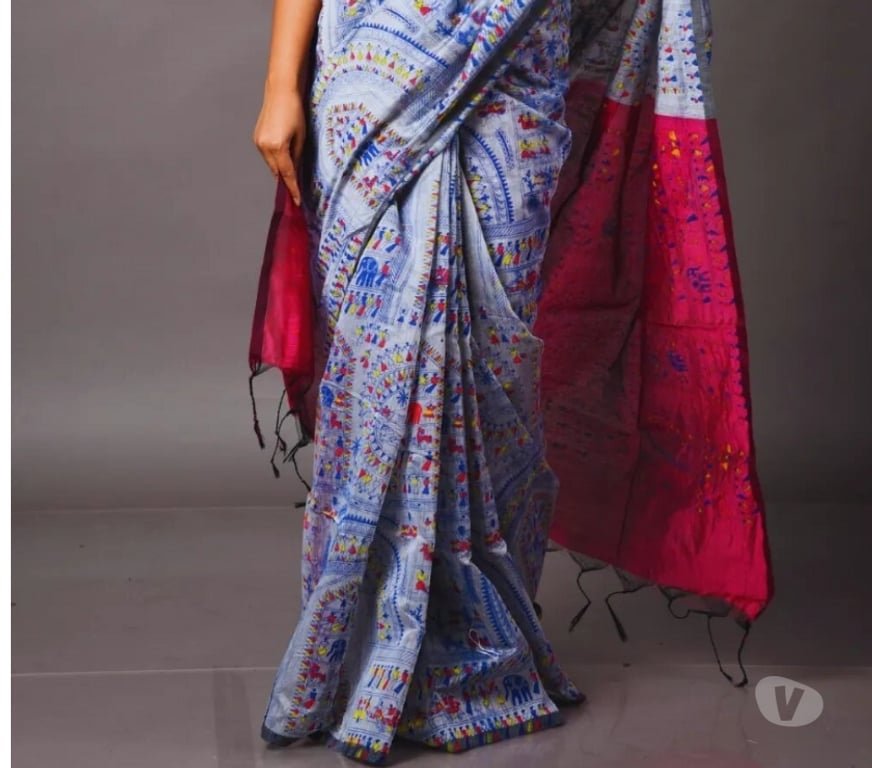 Buy & Sell Clothes Kolkata - Photos for Ash Cotton-Mix Chanderi Saree