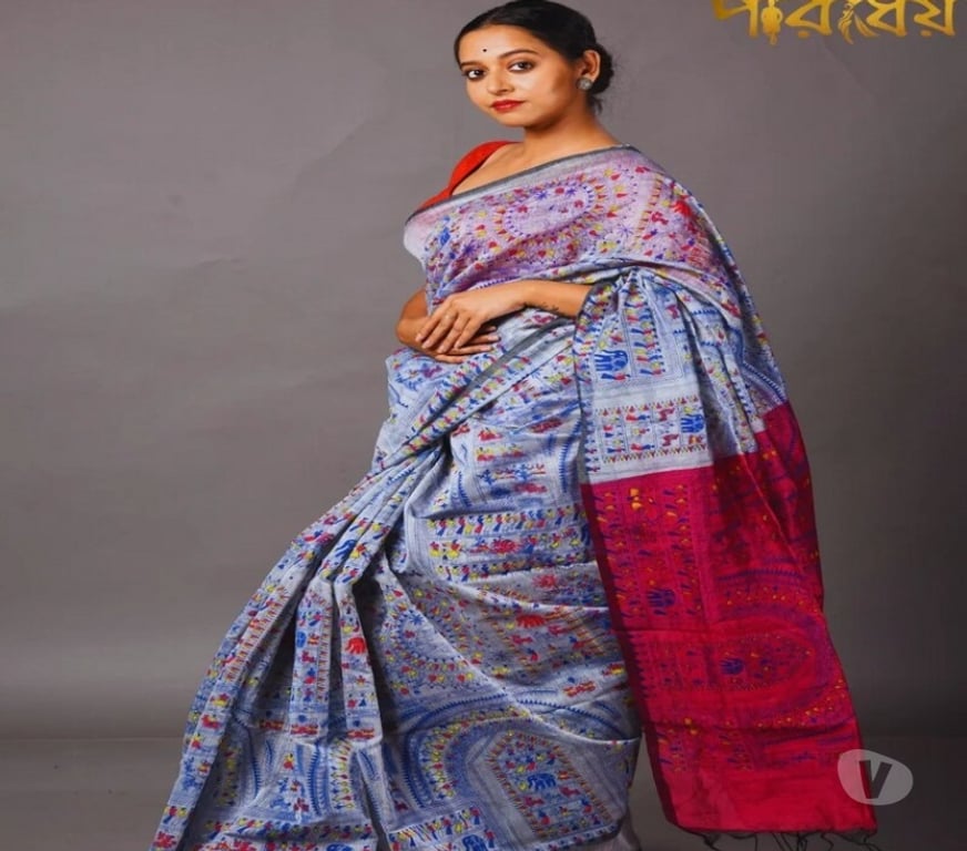 Buy & Sell Clothes Kolkata - Photos for Ash Cotton-Mix Chanderi Saree