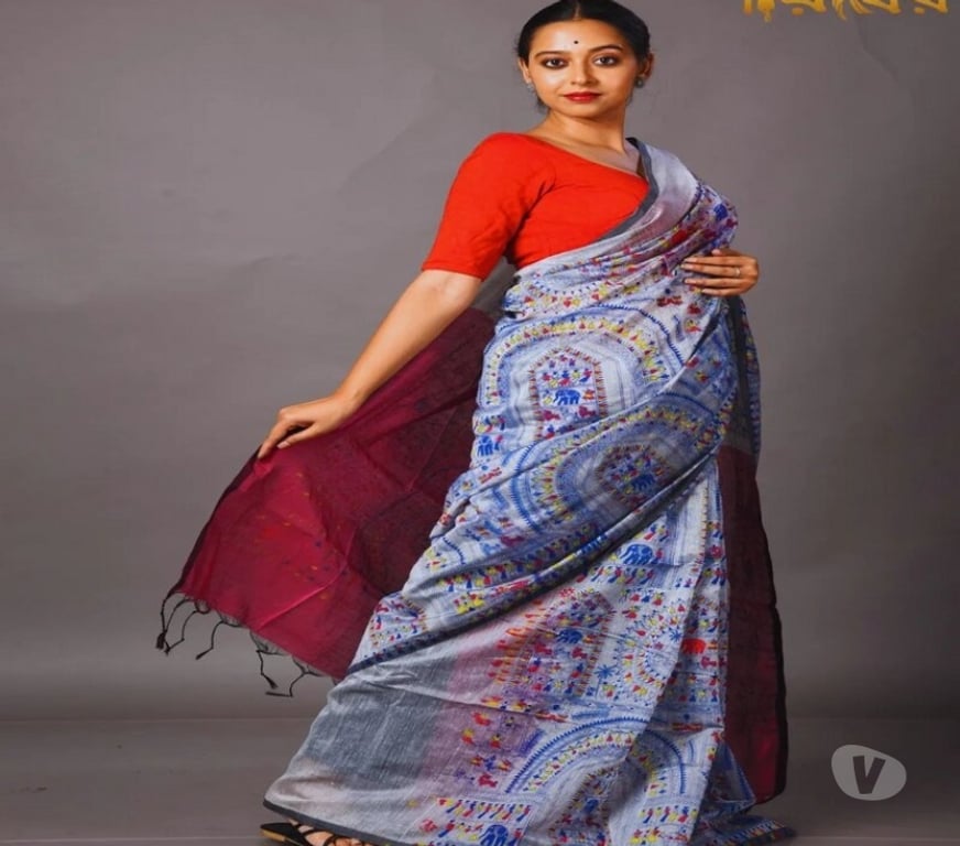 Buy & Sell Clothes Kolkata - Photos for Ash Cotton-Mix Chanderi Saree