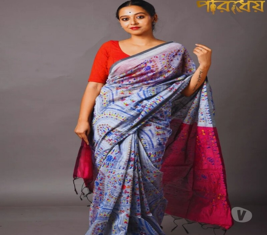 Buy & Sell Clothes Kolkata - Photos for Ash Cotton-Mix Chanderi Saree