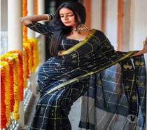 Black Pure Cotton Saree