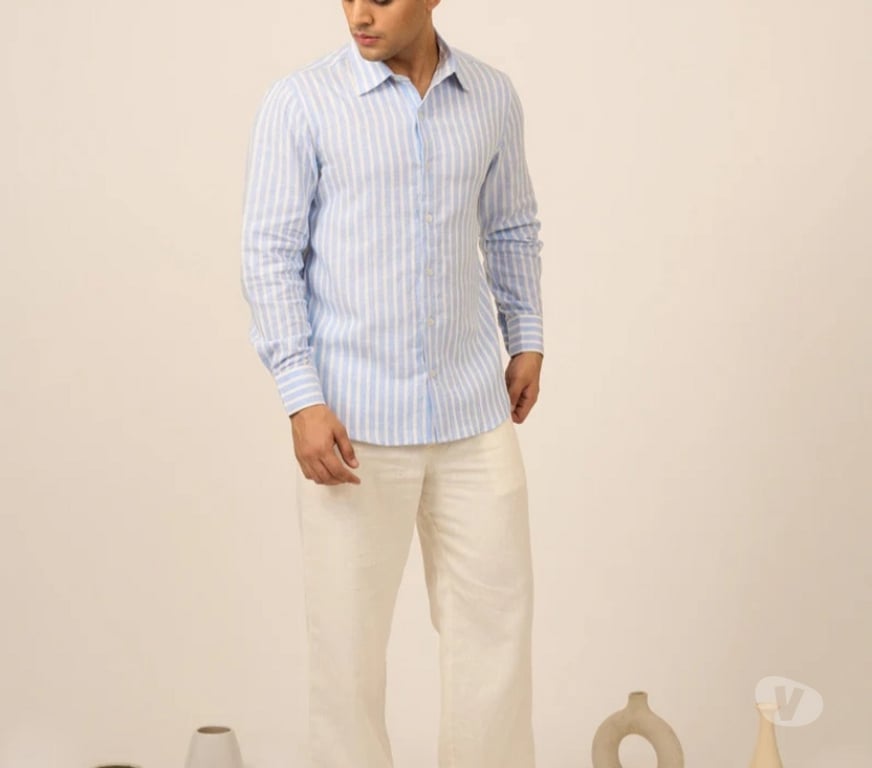Buy & Sell Clothes New Delhi - Photos for Buy Blue & White Striped Linen Mens Shirt – Best Price