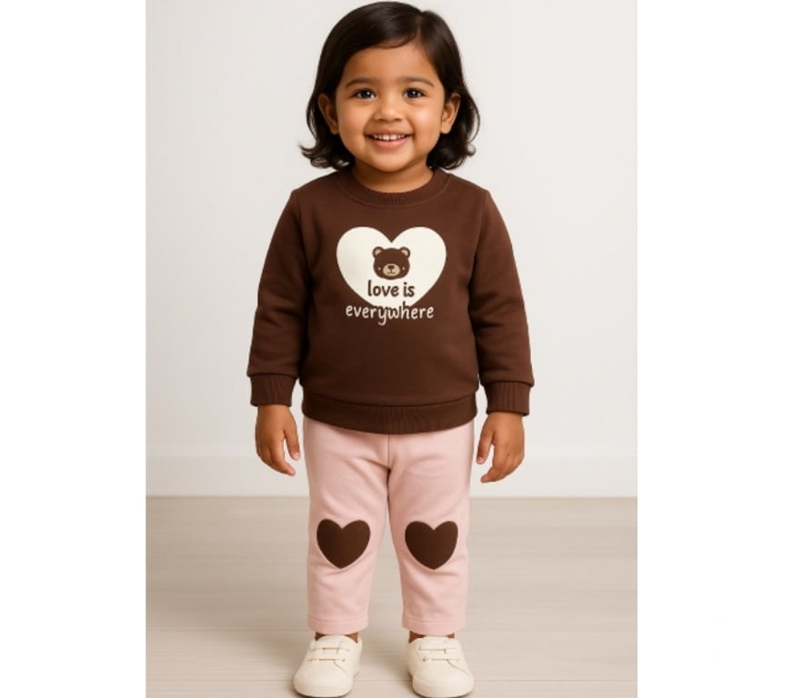 Kids' corner Kolkata - Photos for Brown Love Bear Co-ord Set for Girls
