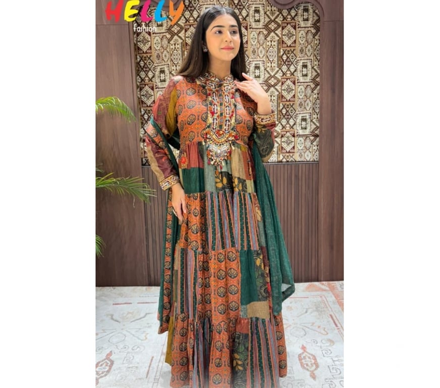 Buy & Sell Clothes Surat - Photos for Stunning Patchwork Indo-Western Anarkali Gown with Dupatta