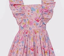 Velvet Trim Ruffle Dress for Girls
